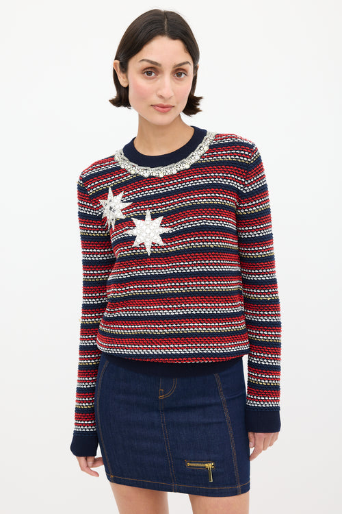 Gucci Navy & Multicolour Knit Sequin Sweater
