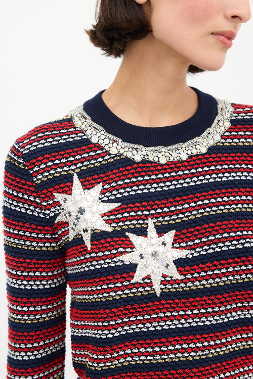Gucci Navy & Multicolour Knit Sequin Sweater