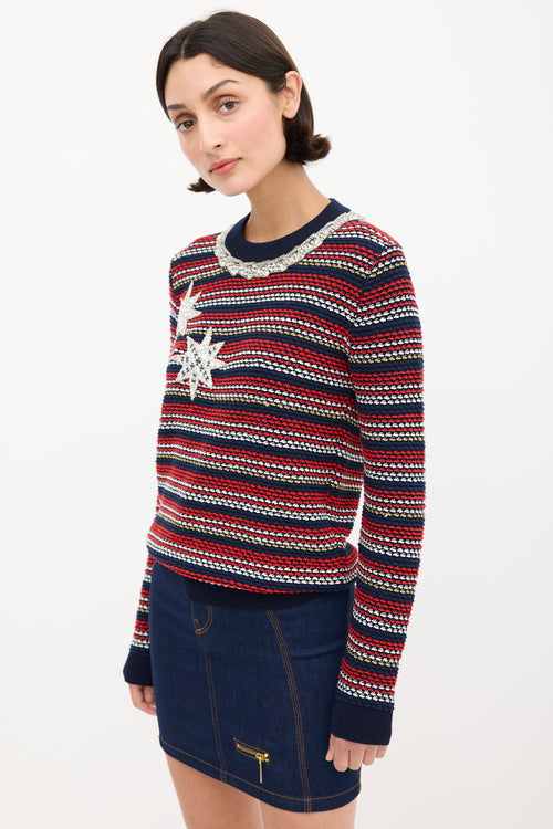 Gucci Navy & Multicolour Knit Sequin Sweater