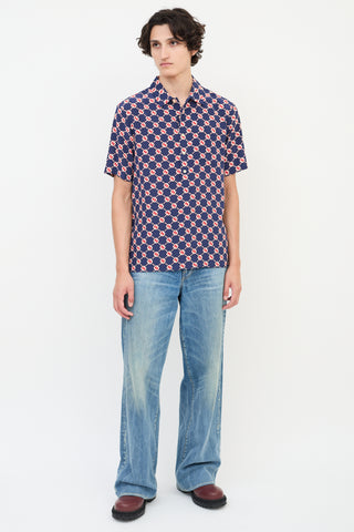 Gucci Navy & Multicolour Silk GG Hexagon Bowling Shirt