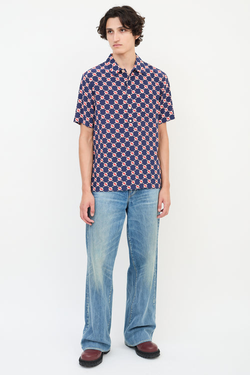 Gucci Navy & Multicolour Silk GG Hexagon Bowling Shirt