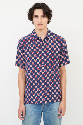 Gucci Navy & Multicolour Silk GG Hexagon Bowling Shirt