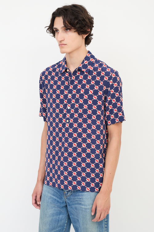 Gucci Navy & Multicolour Silk GG Hexagon Bowling Shirt