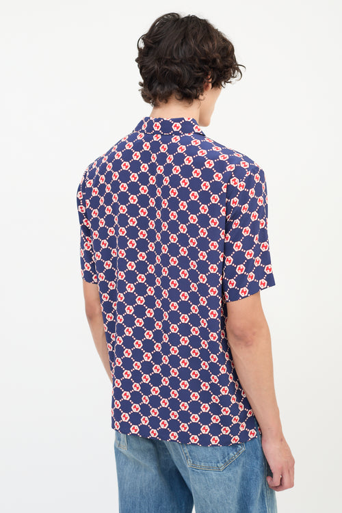 Gucci Navy & Multicolour Silk GG Hexagon Bowling Shirt