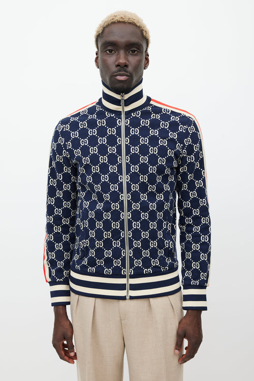 Gucci Navy & Multicolour Striped Monogram Jacket