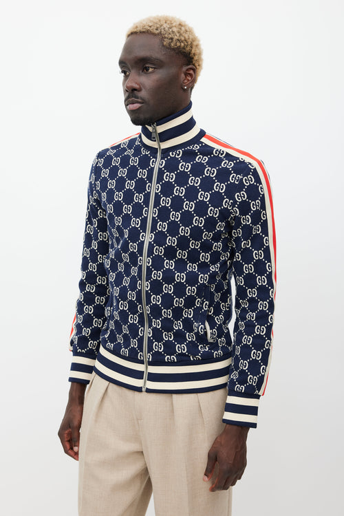Gucci Navy & Multicolour Striped Monogram Jacket