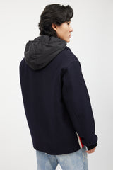 Gucci Navy & Multicolour Striped Wool Hooded Coat