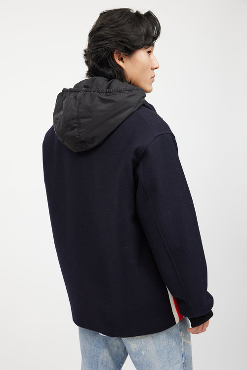 Gucci Navy & Multicolour Striped Wool Hooded Coat
