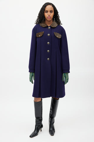 Gucci Navy & Multicolour Wool Coat