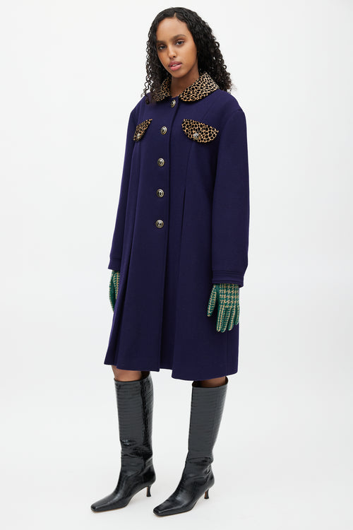 Gucci Navy & Multicolour Wool Coat
