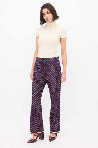 Gucci Navy & Multicolour Woven Monogram Flared Trouser