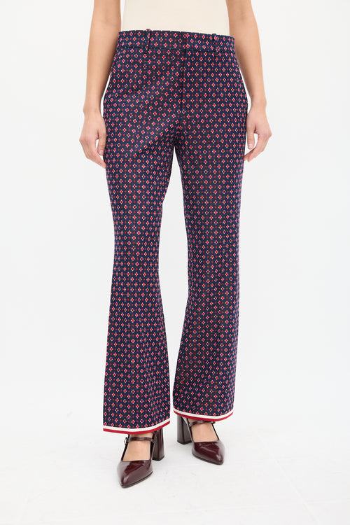 Gucci Navy & Multicolour Woven Monogram Flared Trouser