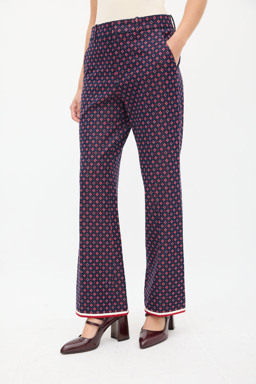 Gucci Navy & Multicolour Woven Monogram Flared Trouser