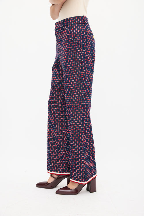 Gucci Navy & Multicolour Woven Monogram Flared Trouser