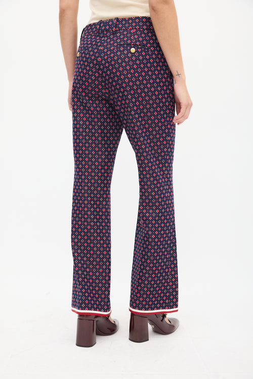 Gucci Navy & Multicolour Woven Monogram Flared Trouser