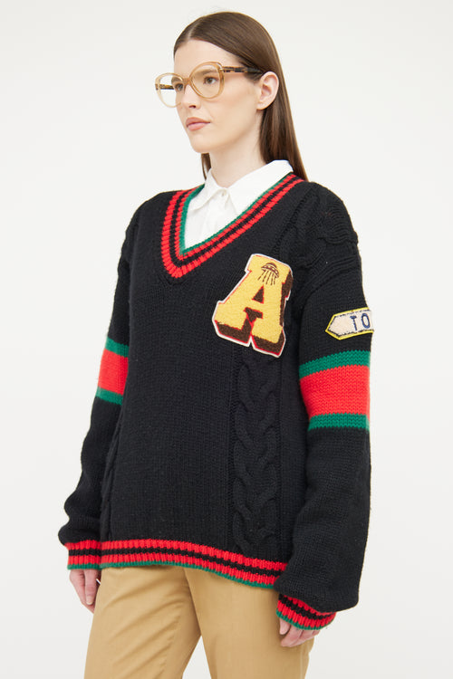Gucci Cable Knit Wool Patch Sweater