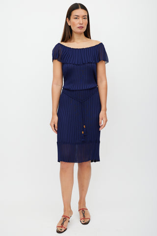 Gucci Navy Ribbed Perforated Dress