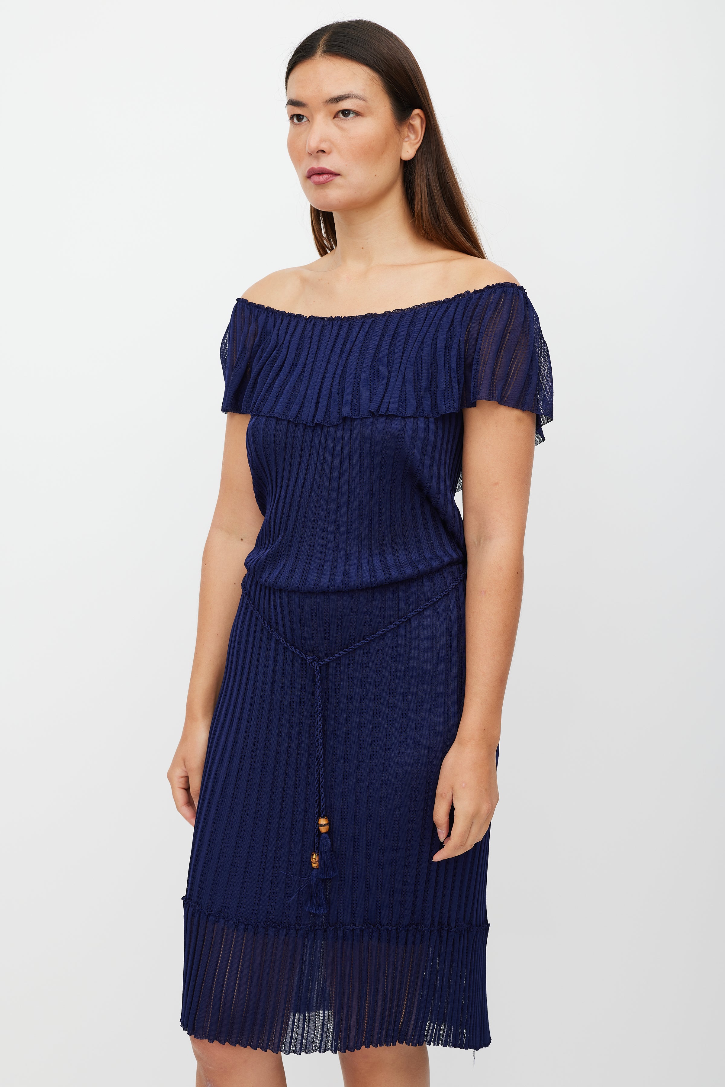 Gucci // Navy Ribbed Perforated Dress VSP Consignment Gucci // Navy Ribbed Perforated Dress VSP Consignment