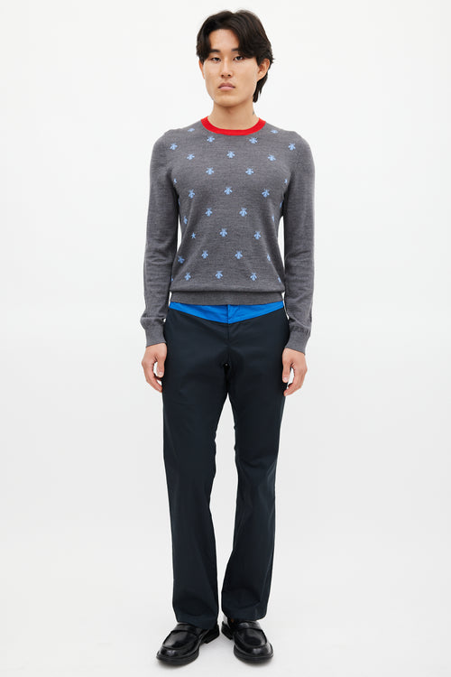 Gucci Navy Two Tone Straight Leg Trouser
