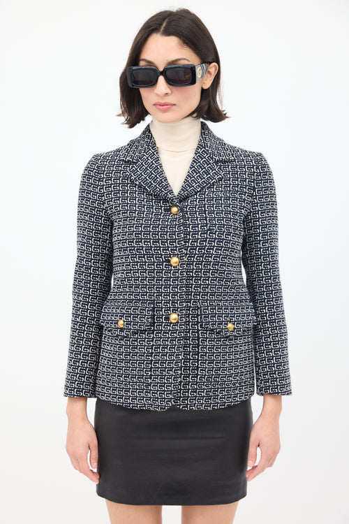 Gucci Navy & White Wool G Jacquard Jacket