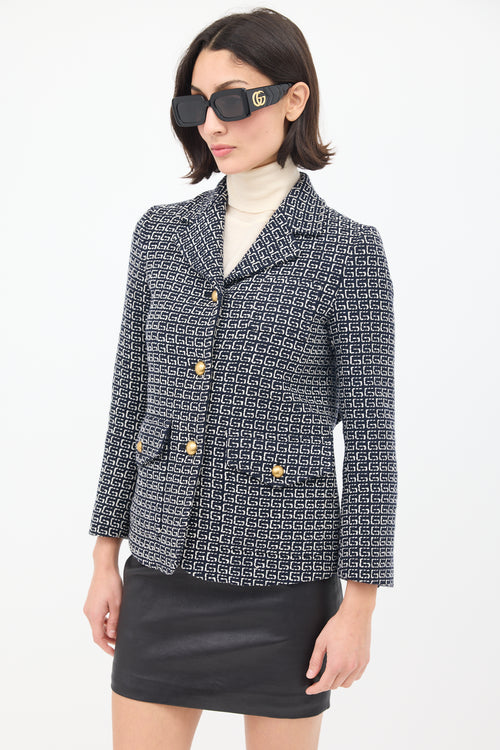 Gucci Navy & White Wool G Jacquard Jacket