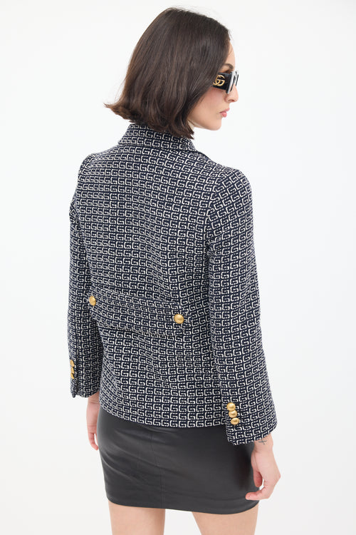 Gucci Navy & White Wool G Jacquard Jacket