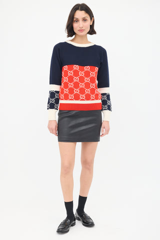 Gucci Navy & Multi Wool GG Colourblock Sweater