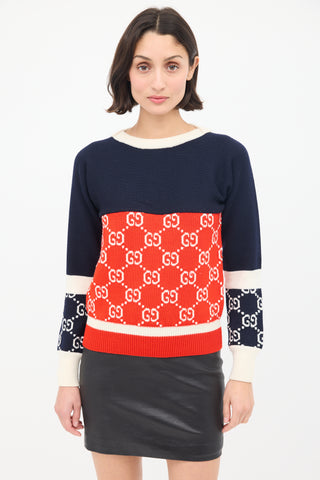 Gucci Navy & Multi Wool GG Colourblock Sweater