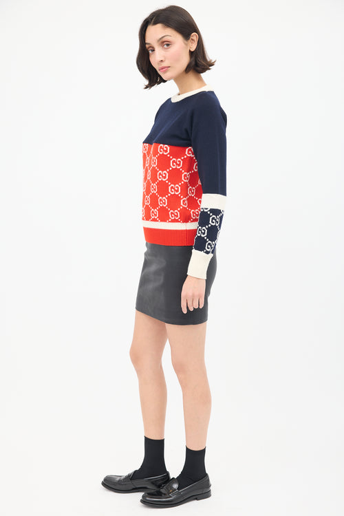 Gucci Navy & Multi Wool GG Colourblock Sweater