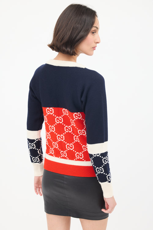 Gucci Navy & Multi Wool GG Colourblock Sweater