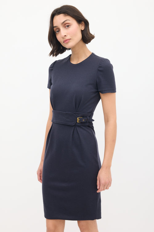 Gucci Navy Wool Belted Dress