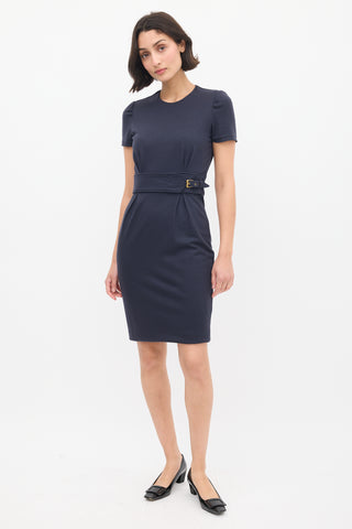 Gucci Navy Wool Belted Dress