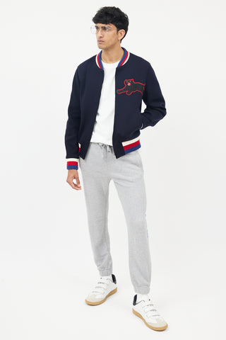 Gucci Navy Wool Patch Bomber Jacket