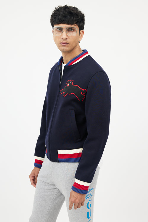 Gucci Navy Wool Patch Bomber Jacket