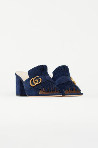 Gucci Navy Suede GG Marmont Mule