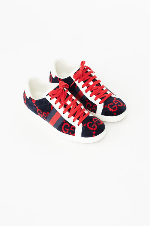 Gucci Navy & Red Velvet GG Sponge Sneaker
