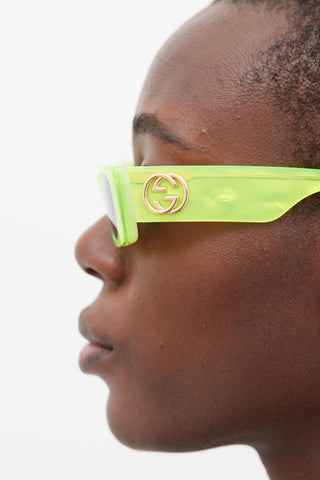 Gucci Neon Green & Gold GG0516S Rectangular Sunglasses