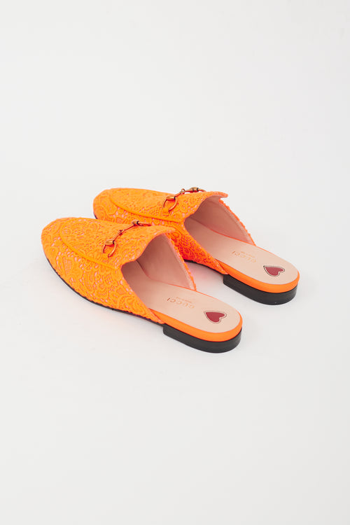 Gucci Neon Orange Lace Princetown Loafer