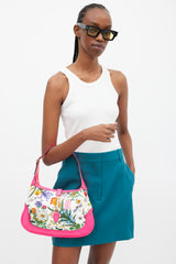 Gucci Neon Pink & Multicolour Floral Canvas Jackie 1961 Medium Bag
