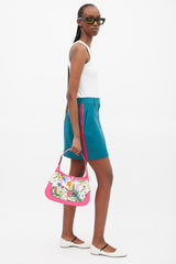 Gucci Neon Pink & Multicolour Floral Canvas Jackie 1961 Medium Bag