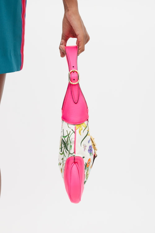 Gucci Neon Pink & Multicolour Floral Canvas Jackie 1961 Medium Bag