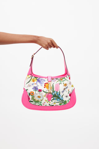 Gucci Neon Pink & Multicolour Floral Canvas Jackie 1961 Medium Bag