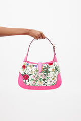 Gucci Neon Pink & Multicolour Floral Canvas Jackie 1961 Medium Bag
