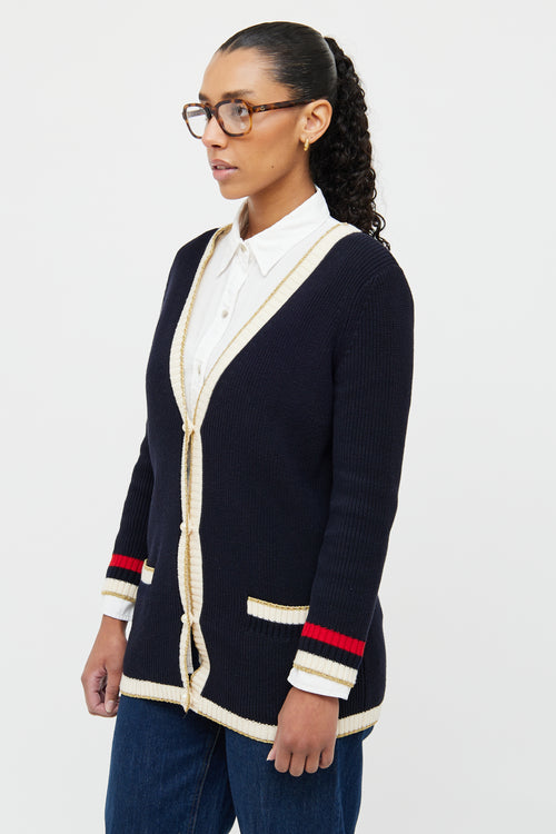 Gucci Navy "Loved" Knit Cardigan