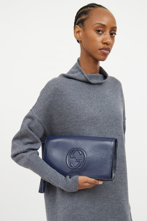 Gucci Navy Soft Patent Soho Clutch