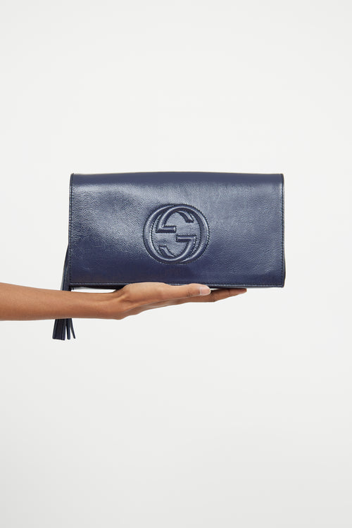 Gucci Navy Soft Patent Soho Clutch