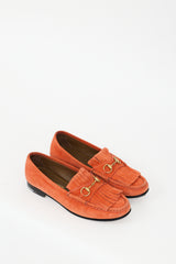 Gucci Orange Suede & Gold Hardware Fringe Loafer