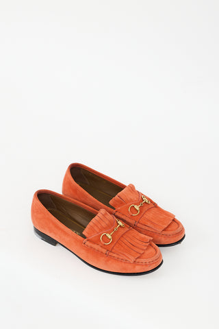 Gucci Orange Suede & Gold Hardware Fringe Loafer