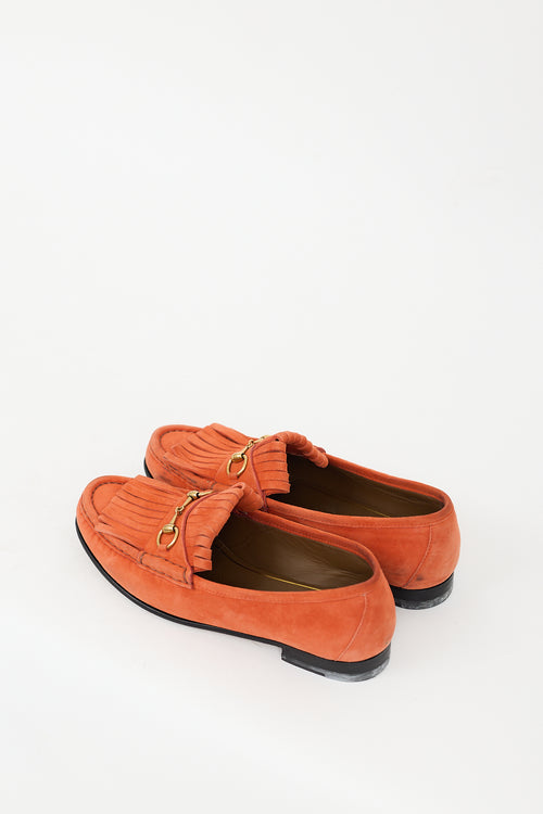 Gucci Orange Suede & Gold Hardware Fringe Loafer