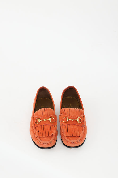 Gucci Orange Suede & Gold Hardware Fringe Loafer